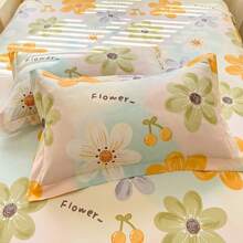 Set di 3 pezzi composto da copriletto con fantasia floreale + 2 federe, stile coreano principessa con volant, set biancheria da letto