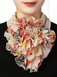 1 pieza Snood de mujer de gasa arrugada, cuello falso, bufanda con protección para el cuello, de seda versátil y elegante, adecuada para el uso diario y actividades al aire libre, Día de San Valentín