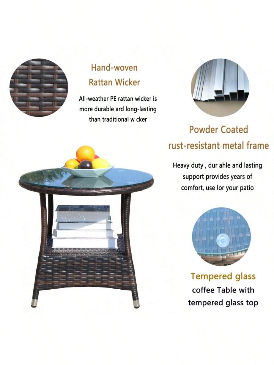 Outdoor Patio Furniture 1 Coffee Table With Clear Tempered Glass