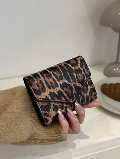 1pc PU Leather Folding Compact Wallet Fashionable Daily Use And Dating Leopard Print Christmas Gifts Gift Thanksgiving Vintage For Women Wallet Purse Wallet Small Wallet, Fall Winter Fashionable Cheetah Print Purse For Women