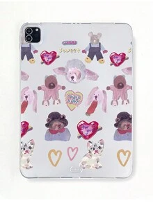 狗卡通油画风格可爱动物猫和熊透明保护壳兼容 iPad Pro 11 英寸、iPad Air2、iPad Air 5th Gen 2022 和其他 iPad 型号 - 彩色 - 查看 6