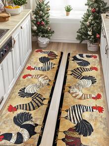 1/2 件别致农舍鸡厨房垫 - 充满活力的乡村防滑室内地毯，采用现代公鸡设计厨房地垫 - 防滑、防油、防水、防污、可机洗 - 非常适合入口、厨房、客厅、洗衣房、浴室和家居装饰 - 紅白色 - 查看 12