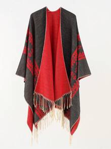 1 件男士条纹门框和纯色双面旅行斗篷披肩围巾，温暖且百搭