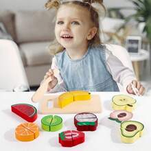 Juego de cocina de madera con frutas y verduras de juguete, set de alimentos de juego, juguetes de madera, alimentos de madera