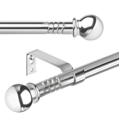 Silvery Premium Adjustable Metal Curtain Rod Set With Brackets, Classic Decorative Curtain Rod Set, Splicing Metal Curtain Rod With Rounded Top, Suitable For Doors, Bedrooms, Curtains, Draperies, Kitchens, Bathrooms Gifts Birthday Graduation