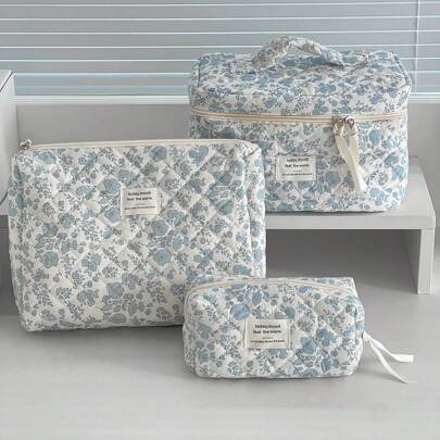 Blue Begonia Flower Handheld Makeup Bag Zipper-Up Soft Fabric Floral Print Storage Bag, Multi-Purpose For Home, Travel, Women Cosmetic Bag Makeup Storage Makeup Organizer Travel Accessories Brush Bag Make Up Container Travel Stuff Travel Essentials Ladies Accessories Travelling Stuff College Vacation Cruise Summer Holiday Essentials Women Wash Bag Toiletries Bag Handbag Storage Back To School Supplies