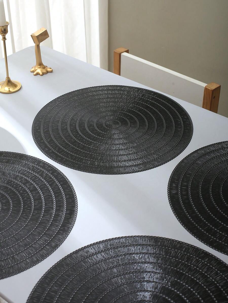 Placemats Set Of 4 PVC Place Mats For Kitchen Table Indoor/Outdoor Washable Heat-Resistant Placemat Wipeable Dining Table Mats For Camping, Festival, Wedding, Party - Black - View 1