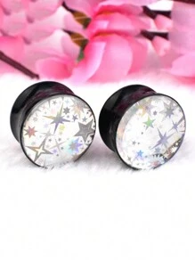 1 Pair 8-30mm Star Pattern Acrylic Ear Tunnels/Plugs, Body Piercing Jewelry