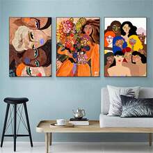 1/3 件现代抽象海报画个性化女性多色帆布画艺术印刷画墙客厅家居装饰画框 - 彩色 - 查看 12