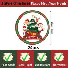 24 件圣诞树纸盘餐巾，红色格子派对盘子一次性派对用品蛋糕甜点盘，适用于圣诞节新年假期婚礼生日餐具套装派对装饰品，24 位客人，
