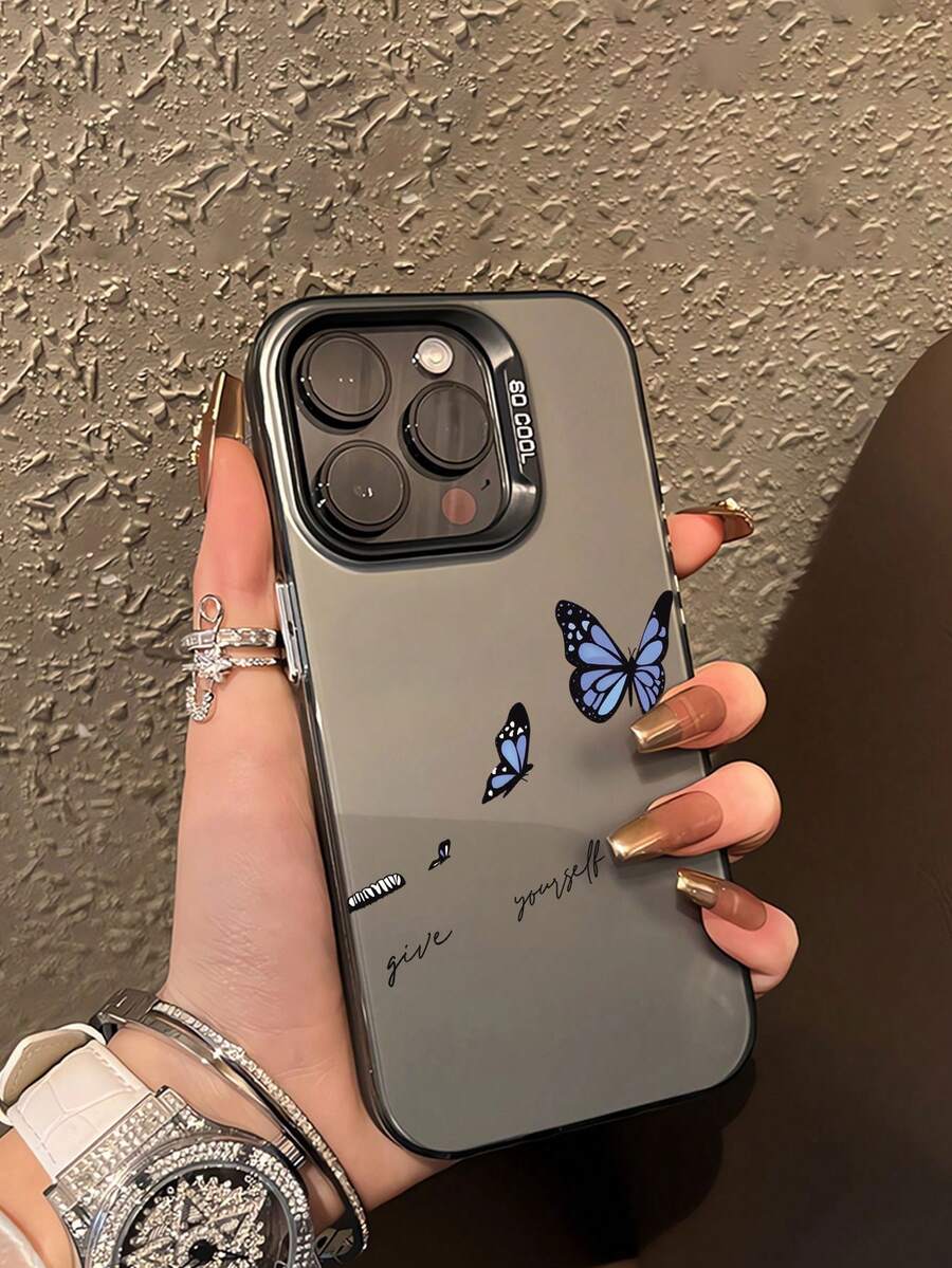 动物 1 件简约蓝色蝴蝶设计防摔 TPU 手机壳兼容 iPhone 和手机 - 彩色 - 查看 1