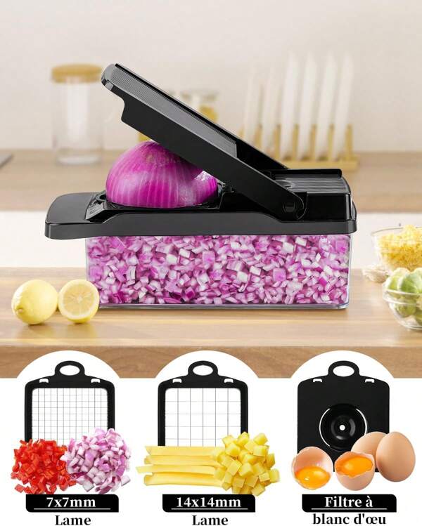 Coupe-légumes multifonctionnel, coupe-légumes mandoline professionnelle pour le, coupe-légumes manuel avec coupe-légumes interchangeable pour trancher, râper et couper en dés, broyeur, hachoir à pommes de terre domestique