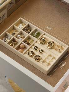 4-In-1 Velvet Jewelry Display Tray, Large Capacity Jewelry Storage Box, Separate Compartment Design, Minimalist Multi-Slot Jewelry Rack, Jewelry Tray, Stackable Drawer-Style Tray, Suitable For Earrings, Necklaces, Bracelets, Anklets, Rings, Hair Clips, Headbands, Etc.,Room Decor - Multicolor - View 9