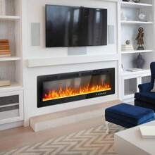 60'' Ultra-Thin Electric Fireplace In-Wall Recessed And Wall Mounted Fireplace Heater,Linear Fireplace With Multicolor Flame,Timer,Low Noise,750/1500W,Touch Screen & Remote Control, With Plug - Black(60in) - View 2