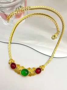 1 chiếc vòng cổ hình bầu dục cổ điển, mặt dây chuyền vòng cổ thanh lịch cao cấp theo phong cách cung điện cổ điển, dây chuyền xương đòn nhẹ tinh tế, phù hợp cho phụ nữ đeo hàng ngày - Vàng - Xem 7