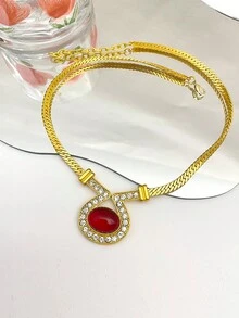 1 chiếc vòng cổ hình bầu dục cổ điển, mặt dây chuyền vòng cổ thanh lịch cao cấp theo phong cách cung điện cổ điển, dây chuyền xương đòn nhẹ tinh tế, phù hợp cho phụ nữ đeo hàng ngày - Vàng - Xem 8