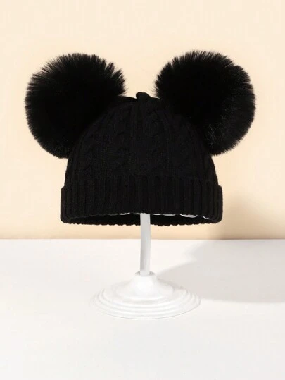 1pc Baby & Kids Core Yarn Cuffed Beanie Hat, Warm Outdoor Accessory For Autumn/Winter