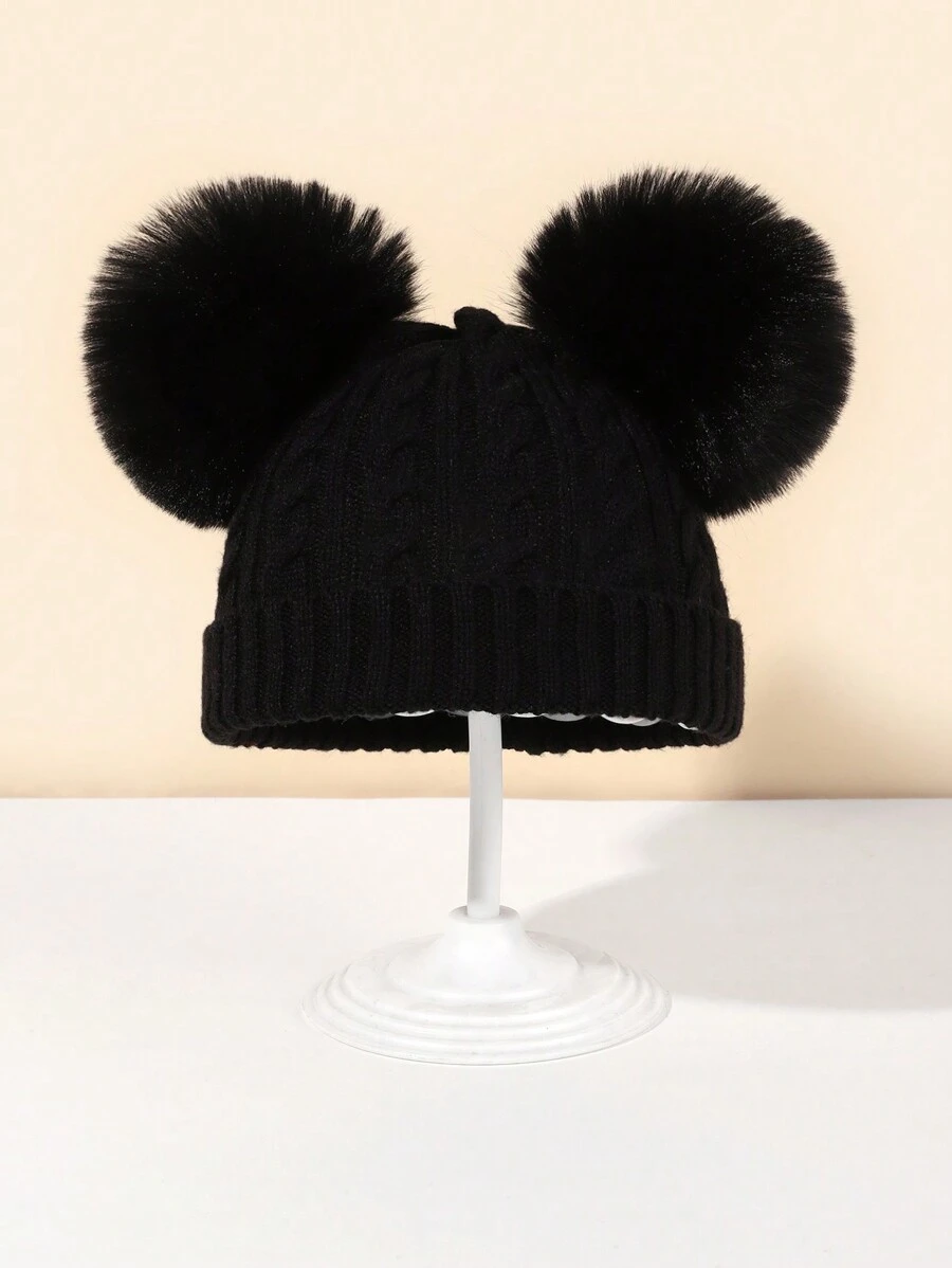 1 chiếc mũ len có cổ tay bằng sợi len cho bé và trẻ em, phụ kiện ngoài trời ấm áp cho mùa thu/đông - màu đen - Xem 1