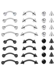 AVYRING 16pcs Eyebrow Piercing Jewelry Stainless Steel Curved Barbell Tiny Eyebrow Ring Vertical Labret Lip Jewelry Ear Rook Helix Conch Daith For Men 16g 6mm/8mm/10mm/12mm