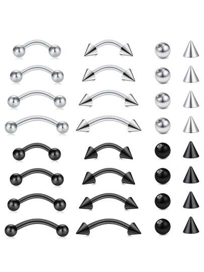 AVYRING 16pcs Eyebrow Piercing Jewelry Stainless Steel Curved Barbell Tiny Eyebrow Ring Vertical Labret Lip Jewelry Ear Rook Helix Conch Daith For Men 16g 6mm/8mm/10mm/12mm