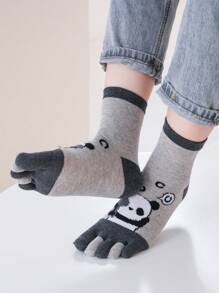 1 Paar lustige Cartoon Panda Muster bunte, süße und bequeme unisex Mittelhöhe Fünf-Zehen-Socken für Frauen, Herbst