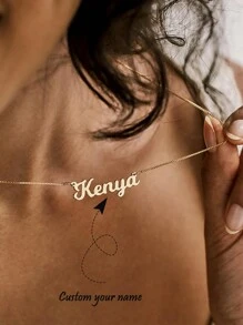 1pc Customized Name Necklace, Stainless Steel Name Pendant Necklace With Box Chain,Fashionable Personalized Letter Name Pendant For Women Men,Stainless Steel Jewelry,Silvery Gold Color Necklace,Birthday,Birthday, Party, Anniversary, Halloween, Christmas Gifts - Gold - View 2