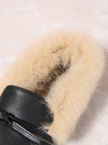 Fashionable Fluffy Flat Shoes, Fluffy Lining Warm Winter Casual Slip-On Shoes With Bow Decor, Pointed Toe, Rubber Sole For Outdoor/Daily Wear Valentines