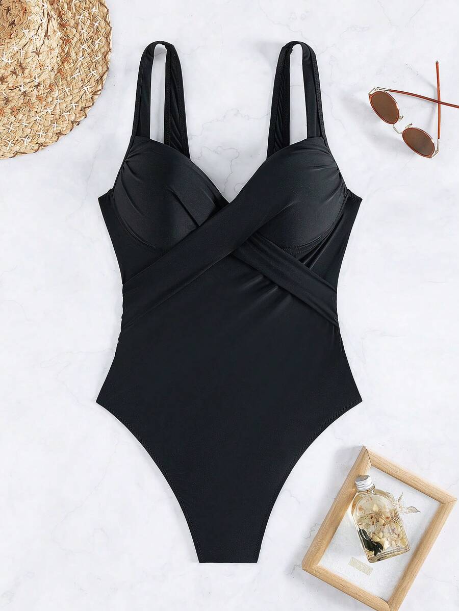 WD Modas Women's Plus Size Swimsuit 2025 XX205 - Black - View 1