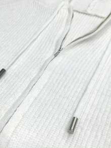 Zip Up Knit Drawstring Hooded Cardigan, Elegant Long Sleeve Outwear For Spring & Fall, Women's Clothing