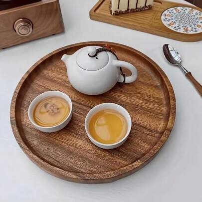 1/2pcs Acacia Wood Plate - Stylish Serving Tray For Appetizers, Fruits & Desserts - Rustic Dinnerware Accent - Durable Kitchen & Dining Essential For A Cozy Table Setting
