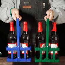 1pc Small Dual-Bottle Foldable Plastic Wine/Beer Rack, Collapsible Beverage Holder, Portable Tabletop Display Stand - Multicolor - View 8