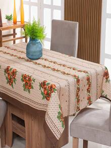 Linen Tablecloth 2.00m X 1.40m 6 Places Printed Decoration - Flores Laranja - Xem 1
