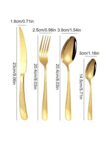 Christmas 4/16/24/32pcs Stainless Steel Knife, Fork, Spoon Cutlery Set, Suitable For Kitchen, Dining, Wedding, Party, Holiday Gift Home Decor New Year Gift - Gold - View 2