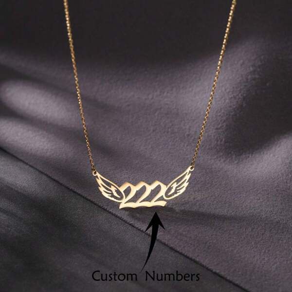 Collana con numeri angelici, 111, 222, 333, 444, 555, 666, 777, 888, 999, collana con numeri portafortuna, collana con ali d'angelo, regalo di Natale, regalo per lei