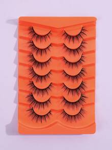7Pairs D Curl Of Natural Cross Full False Eyelashes,Thick Curling Fluffy Eyelashes For Party Use Manga Eyelashes, Travel Essentials,Dramatic 3D Mink Lashes Long Wispy Eyelash - 黑色 - 查看 6