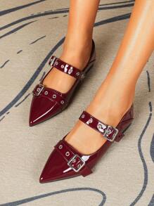 Women's Flat Pointed Toe Black Loafers, Low Vamp Red Burgundy Angola Red 2026 Spring/Summer New Versatile Outdoor Professional Work Shoes, Soft Sole British Style Loafers, Plus Size Women's Shoes 41-43 - Burgundy - View 7