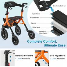 WALK MATE Tall Seniors-Xe tập đi bằng nhôm có thể gấp lại có thể điều chỉnh được có ghế ngồi Bánh trước 12" + Bánh sau 10", Túi đựng quà Túi đựng quà - trái cam - Xem 5