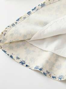 女婴花卉与几何印花彼得潘领长袖连衣裙