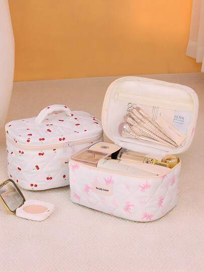 1 szt. Bawełniana kosmetyczka w kwiaty, kosmetyczka podróżna w stylu koreańskim, duża pojemność, uroczy, japoński, estetyczny, kwiatowy wzór, organizer na kosmetyki, torba do przechowywania produktów do pielęgnacji skóry w stylu uniwersyteckim, przenośna torba podróżna z organizerem na kosmetyki do pielęgnacji skóry dla kobiet