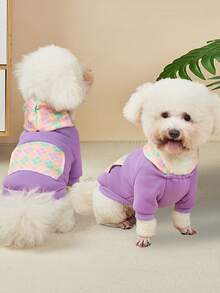 1 Áo khoác hoodie cho thú cưng kẻ caro cổ điển có túi, đồ dệt kim mềm mại và ấm áp cho chó cỡ trung, quần áo mùa đông dày ấm áp cho chó Schnauzer French Bulldog - Màu tím  Violet - Xem 17