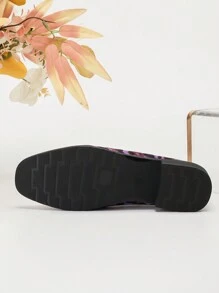 Giày lười đế vuông mũi vuông họa tiết da báo màu tím thanh lịch dành cho nữ mùa thu/đông, màu tím PU có khóa kim loại, giày lười chữ V sâu (Họa tiết giày ngẫu nhiên) - Màu tím - Xem 6