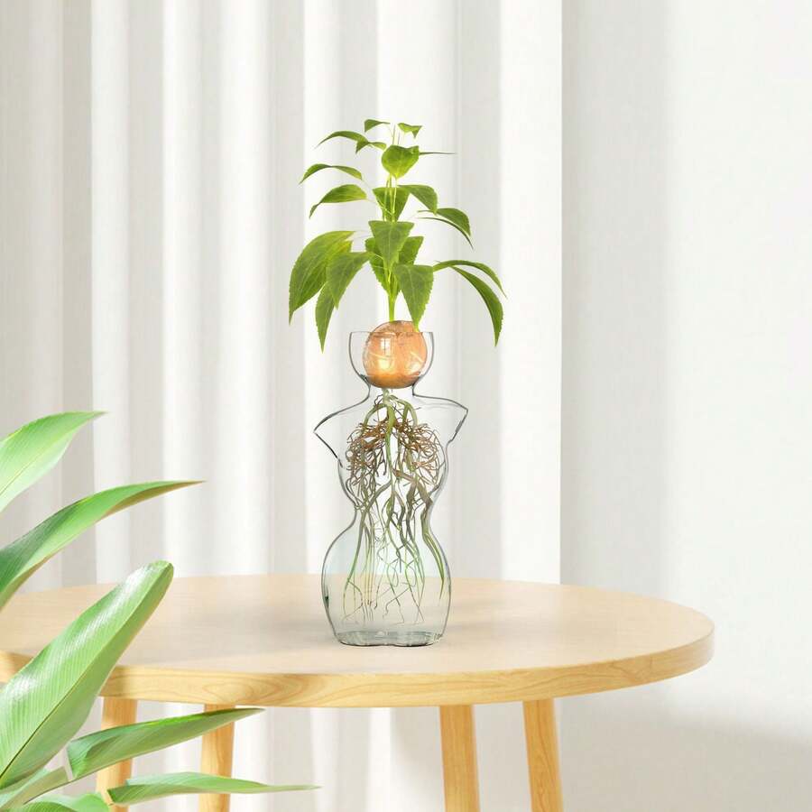 1pc Glass Flower Vase Shaped Like A Woman's Body Shape, Suitable For
