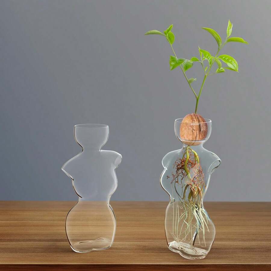 1pc Glass Flower Vase Shaped Like A Woman's Body Shape, Suitable For