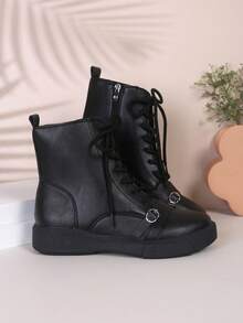 Giày bốt cổ ngắn cho nữ thời trang ấm áp mùa thu/đông mới, giày bốt ngắn đế bằng thoải mái - màu đen - Xem 7