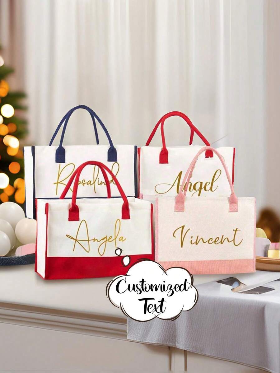 Bolsa de lona personalizada con texto personalizado, bolsa de compras de gran capacidad impermeable y de moda para mujer, bolsa de playa de lona con empalme, bolsa de compras de hombro, bolsa de almacenamiento, regalo, bolso de lona para mujer de gran capacidad, bolsa de viaje - Multicolor - Ver 1
