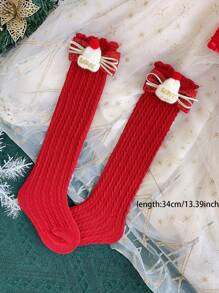 2 双圣诞装饰红色无跟中筒袜，适合 3-10 岁女孩在新年期间穿着