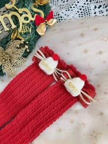 2 双圣诞装饰红色无跟中筒袜，适合 3-10 岁女孩在新年期间穿着