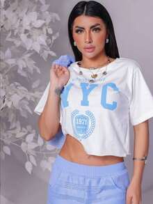 Women's Blouse T Shirts Short Sleeve New York NC Printed Blue Basic Casual T-Shirt Christmas And New Year's Day Comfortable Elegant Fashion Blogger Little Picnic Summer Fashion Light Clothing All Occasions Special Offer - 白色 - 查看 2