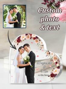 1件定制照片心形亚克力牌匾，个性化情侣照片爱情装饰，定制文字雕刻情侣照片牌匾，定制照片心形个性化装饰，桌面装饰亚克力心形摆件，独特照片纪念品，家居装饰，适用于家庭和办公室装饰，共有5种款式可供选择