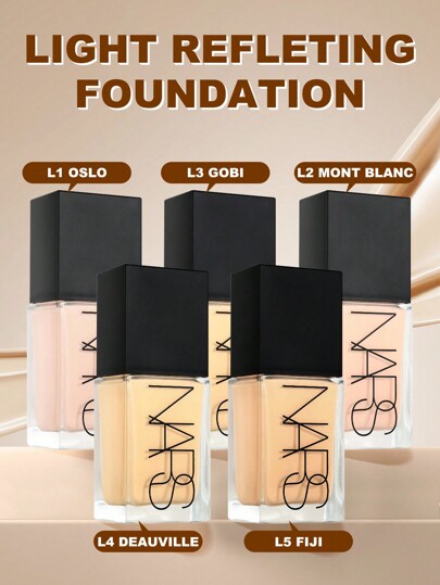 Fundación Light Reflecting de Nars, Color L3 Gobi, 30ml/1oz - Reduce inmediatamente la apariencia de imperfecciones, suaviza las líneas finas y cubre las manchas, las manchas oscuras y la rojez. El complejo reflectante de luz refleja la luz como un prisma, realzando la superficie de la piel. Proporciona un acabado transpirable y duradero todo el día. Crea una cobertura media que se puede construir para un aspecto natural